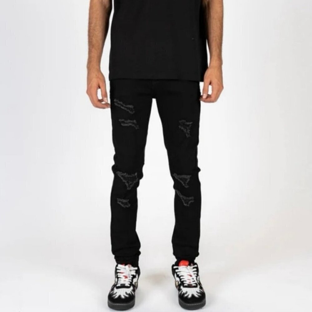 Pheelings Black Distressed Ripped Skinny Jeans Men’s Size 30” Waist